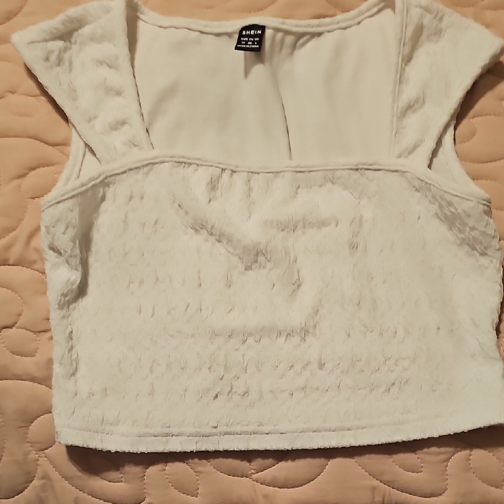 SHEIN Cream Fitted Crop Tank Top